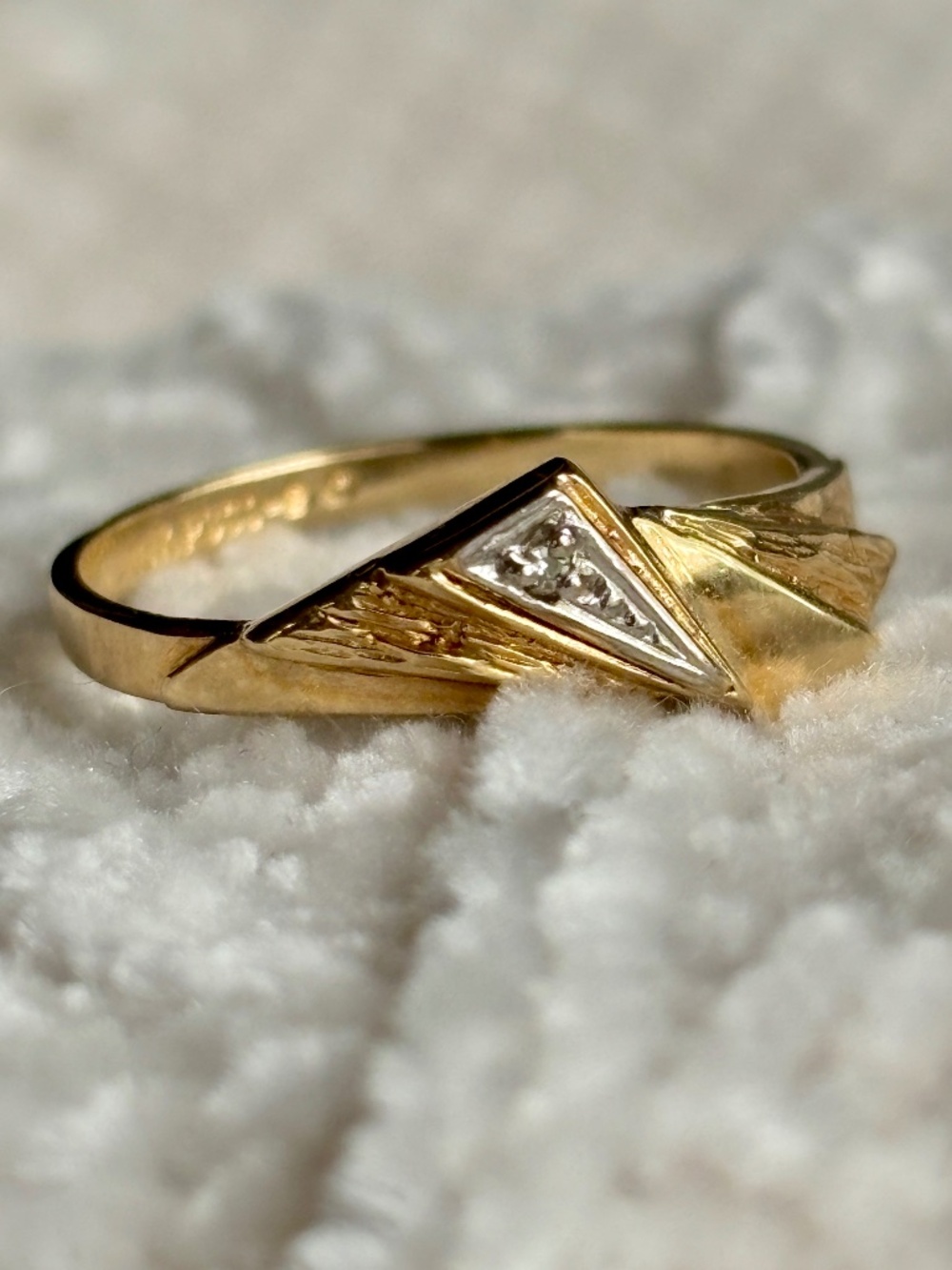 Vintage 10k Gold Geometric Diamond Ring | PSCO Signed Fine Jewelry